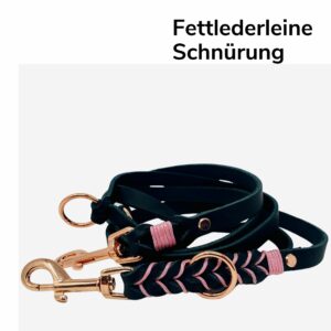 Fettlederleine verstellbar 220cm Schwarz mit Schnürung