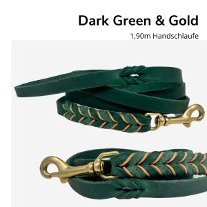 Fettlederleine Dark Green & Gold 190cm mit Kupferschnürung