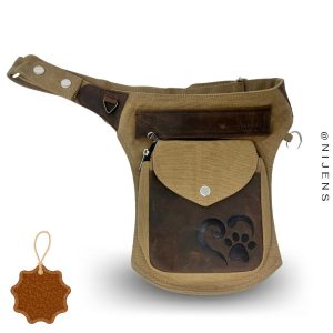 Gassitasche LEDER mit Prägung: Pfote & Herz Dunkel