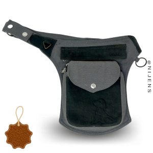 Gassitasche LEDER mit Prägung: Hund Schwarz & Grau