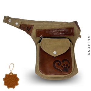Gassitasche LEDER mit Prägung: Pfote & Herz Hell
